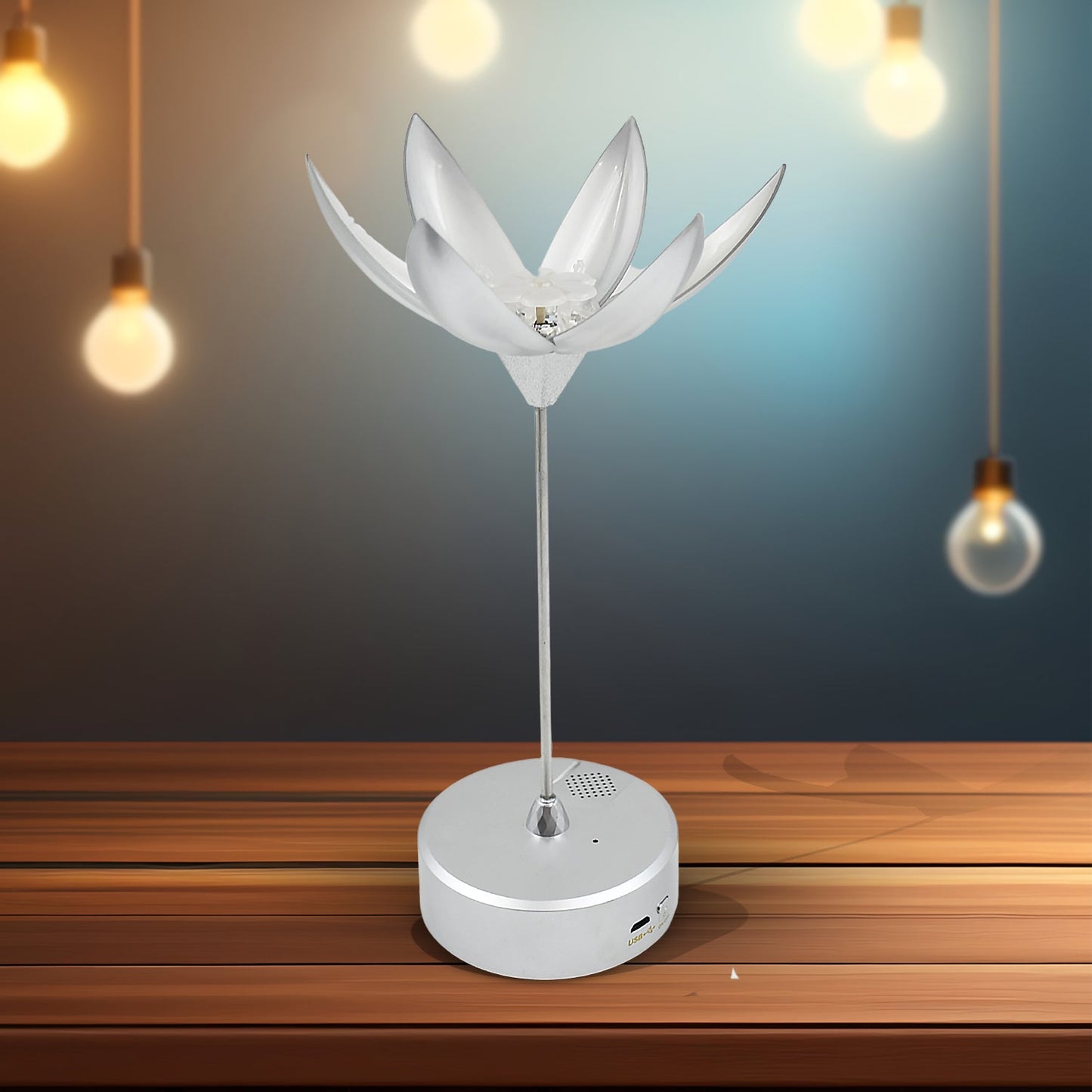 13074 Lotus Flower Lamp with Music, Touch Open and Close, USB Rechargeable (1 Pc / Only One Color)