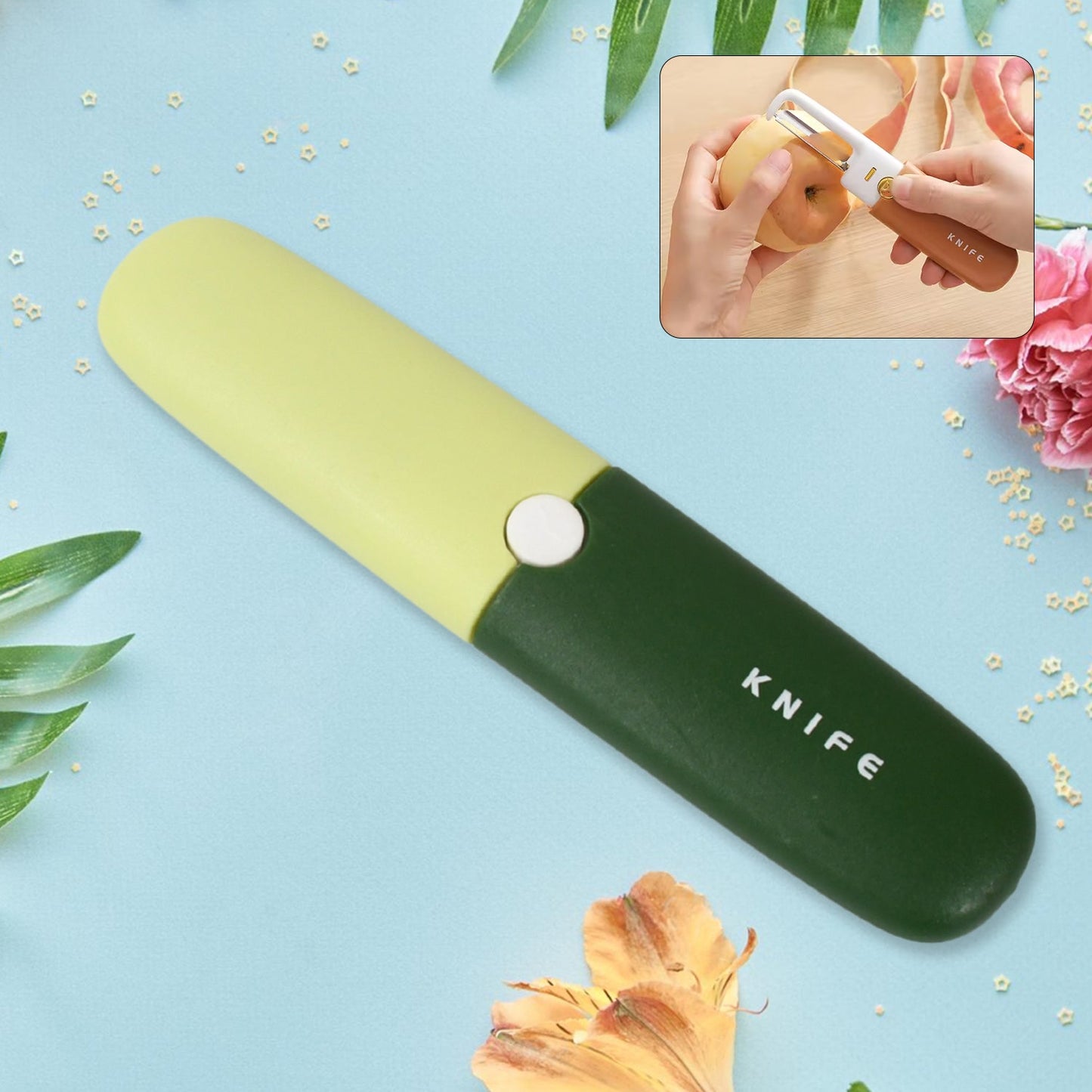 10052 Multifunctional peeler Two in one fruit knife, fruit and vegetable cutting knife+sawtooth peeler, apple, carrot, potato, fruit slice antiskid