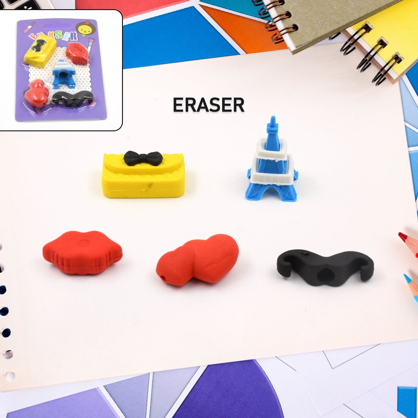 18027 Mix Design 1 Set Fancy & Stylish Colorful Erasers for Children Different Designs & Mix, Eraser Set for Return Gift, Birthday Party, School Prize (1 Set)