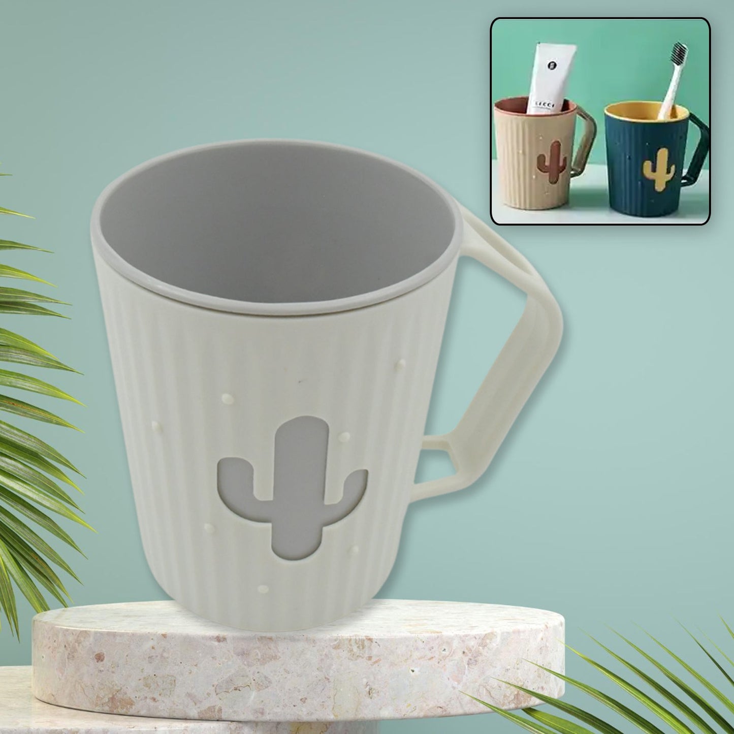 4291 Multi-Purpose Plastic Cactus Cup, Brushing Cup, Cactus Look Toothbrush And Toothpaste Holder Bathroom Cup Cartoon Bathroom Cup With Slot Handle Toothbrush Holder For Bathroom (1 Pc)