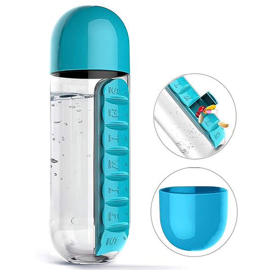 12911 Pill & Vitamin Bottle, Water Bottle Multi Functional Use for Traveling & Outdoor Use Water Bottle, Travelling kit, Summer Special Bottle (600 Ml /  Mix Color )