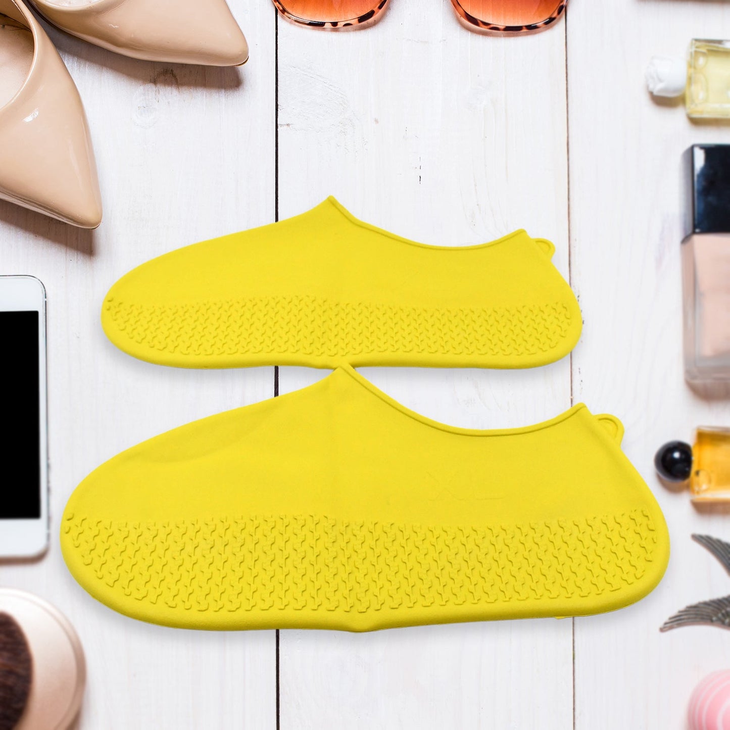 17983 Non-Slip Silicone Rain Reusable Anti skid Waterproof Fordable Boot Shoe Cover (Extra Large Size (XL)/ 1 Pair / Yellow)