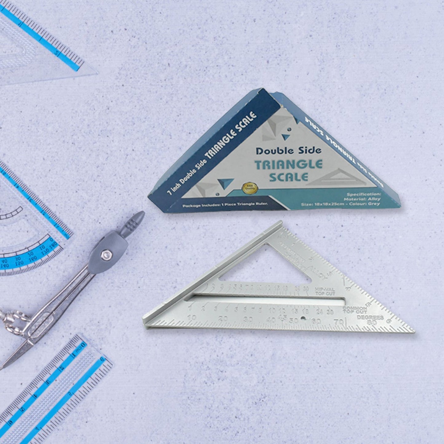 1559 Double Side Scale Triangle Measurement Hand Tool, 45 Degree Triangle Ruler, Home for Industry, Aluminum Alloy Rafter Square 7-Inch Length