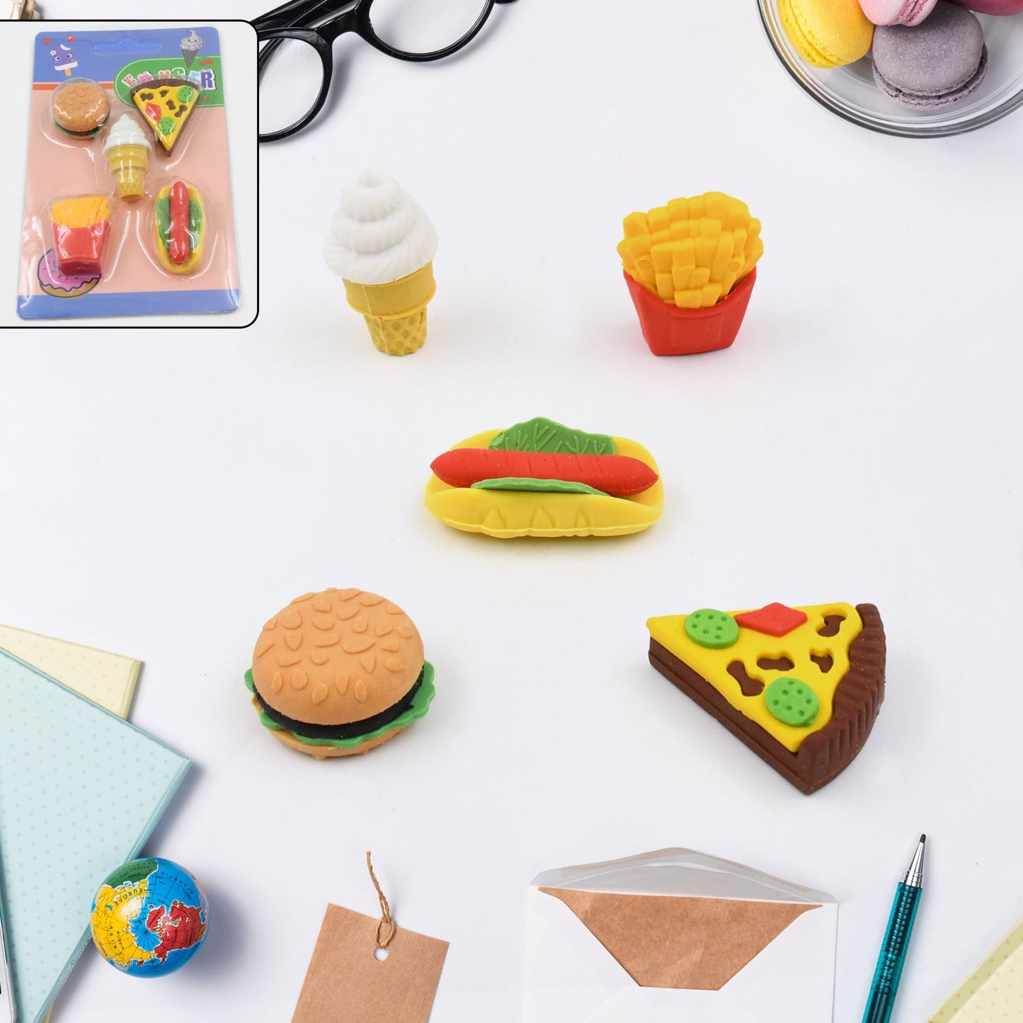 18028 3D Food Fancy & Stylish Colorful Erasers, Mini Eraser Creative Cute Novelty Eraser for Children Different Designs Eraser Set for Return Gift, Birthday Party, School Prize (1 Set / Mix Design & Color)