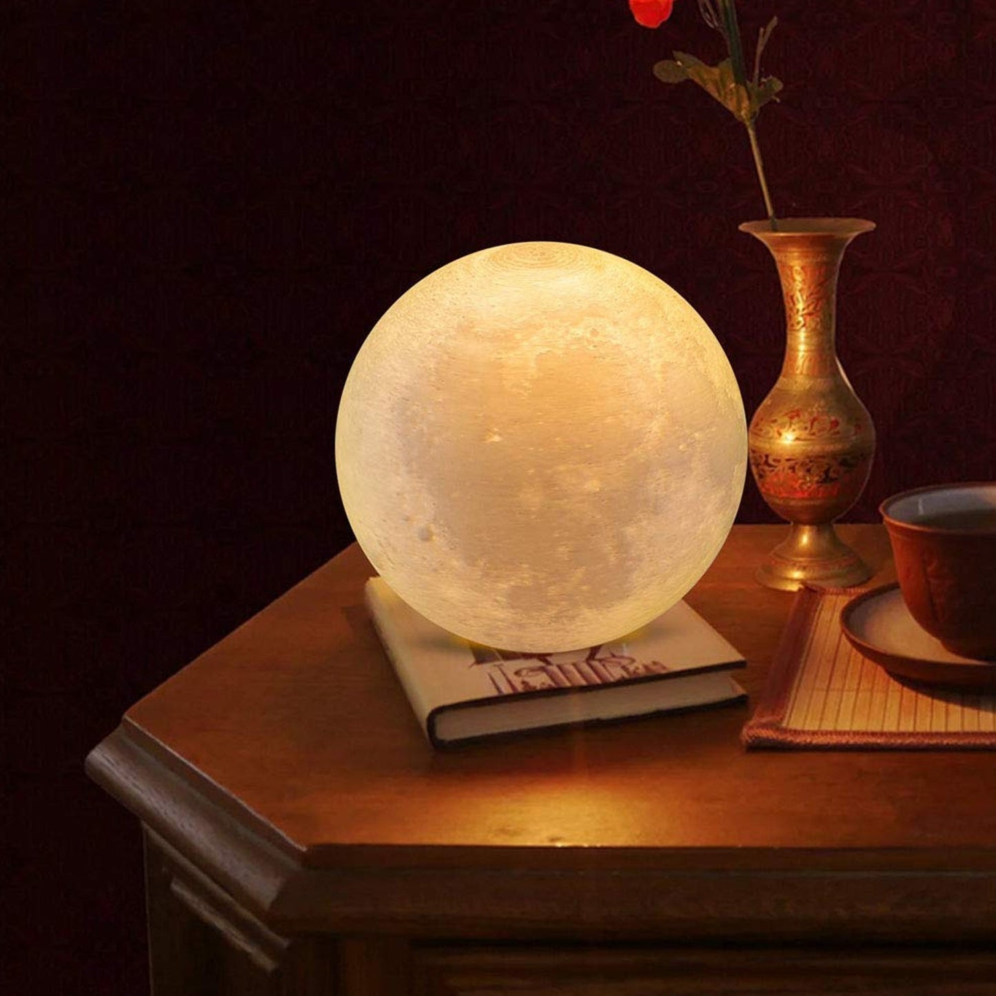 6263A Moon Lamp3D Printing LED Night Light Moon Light with Stand, Warm & Cool, USB Rechargeable for Kid Lover Birthday Day Gift