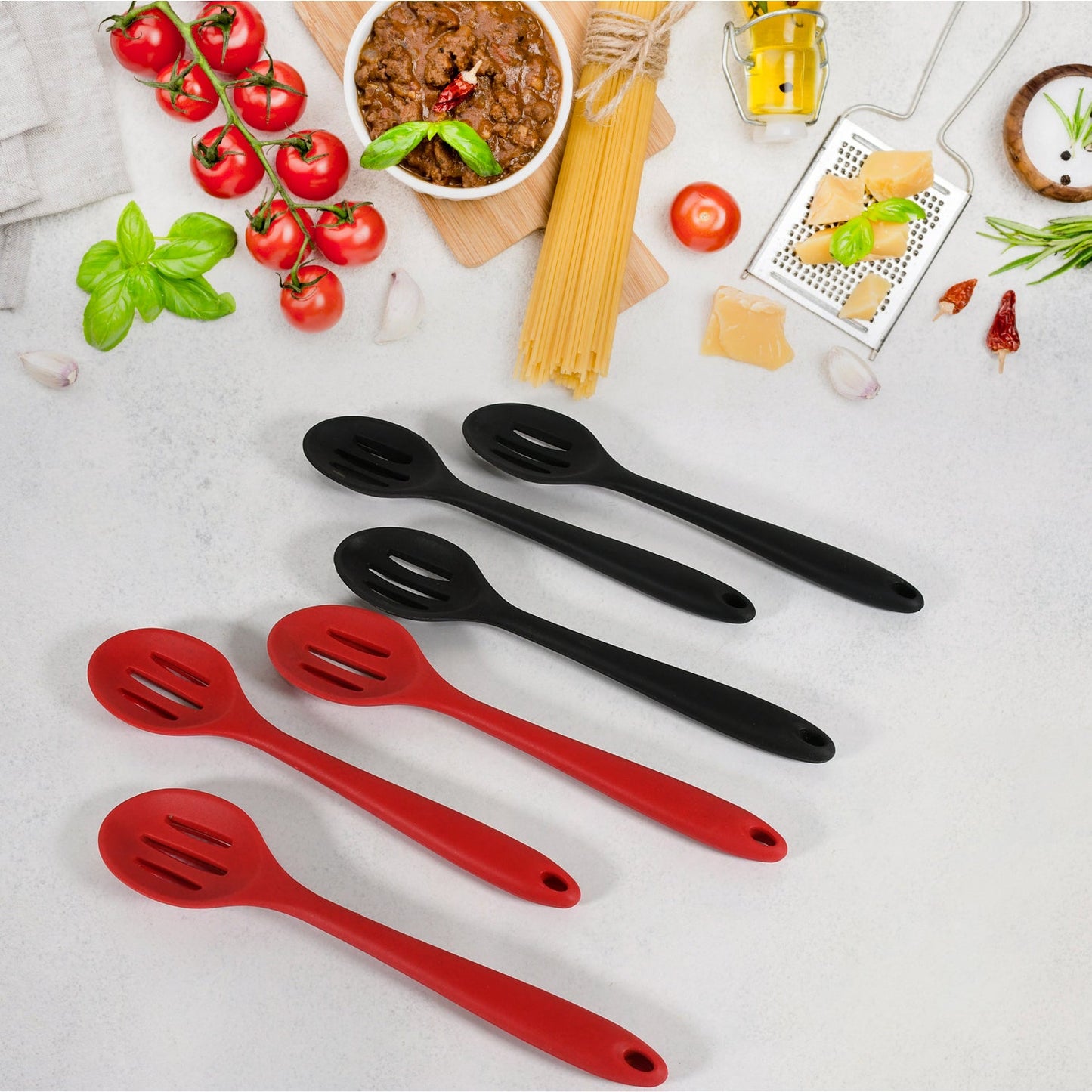 Multipurpose Silicone Spoon, Silicone Basting Spoon Non-Stick Kitchen Utensils Household Gadgets Heat-Resistant Non Stick Spoons Kitchen Cookware Items For Cooking and Baking (6 Pcs Set)