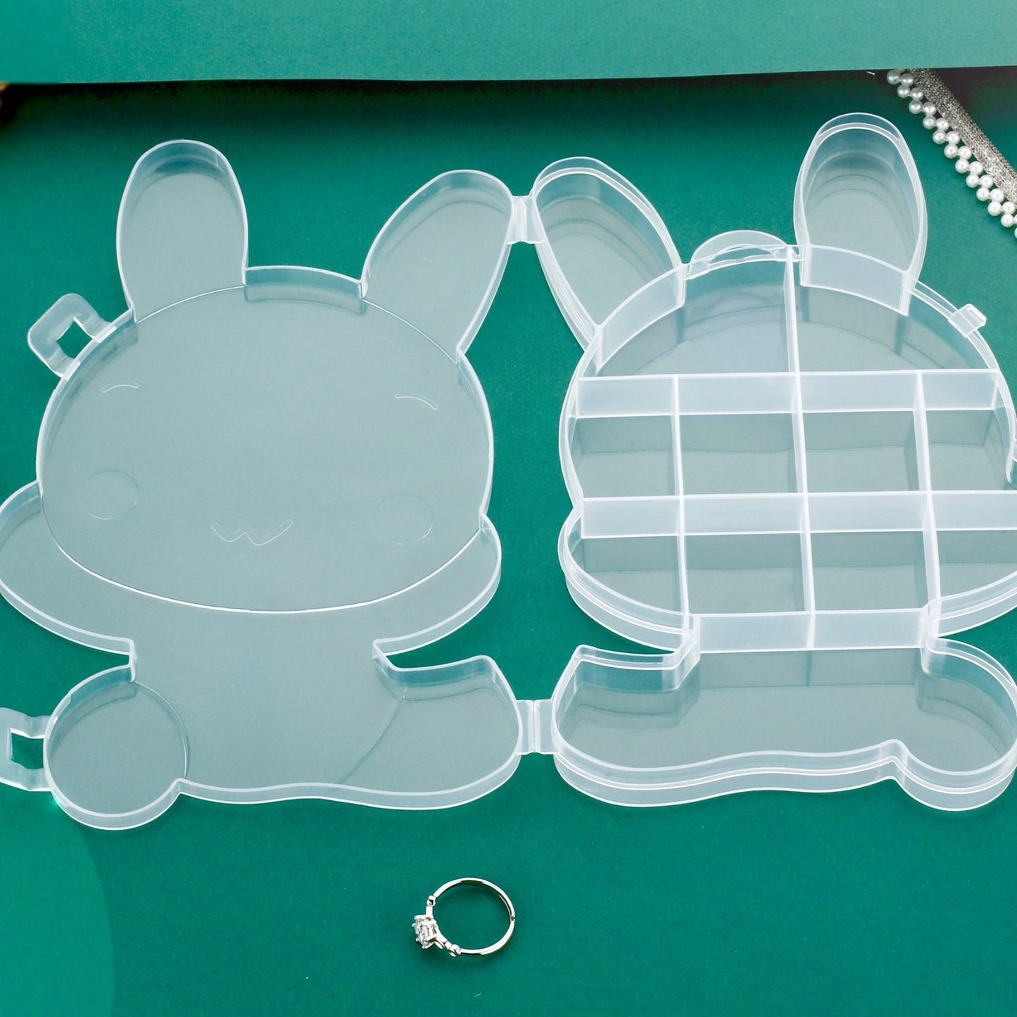 6557 Transparent Cartoon Bear Clear Plastic Storage Box Jewelry Organizer Holder Cabinets For Small objects (1 Pc Mix Color)