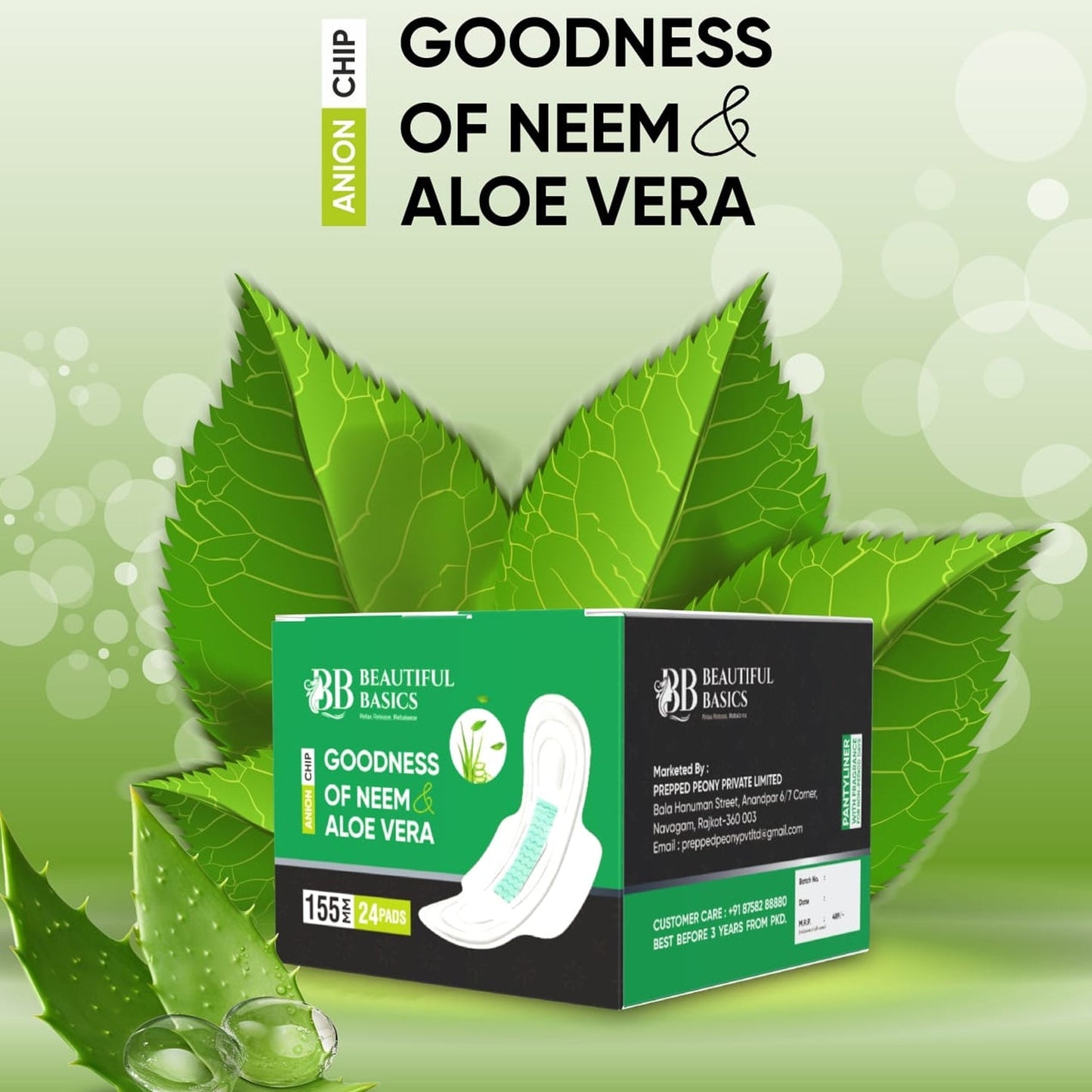 0984 Sanitary Pads for Women With Goodness of Neem & Aloe Vera | Ultra Thin | Leakage Protection | PH Balance | With Antibacterial Anion Chip | (155 MM / 24 Pads)