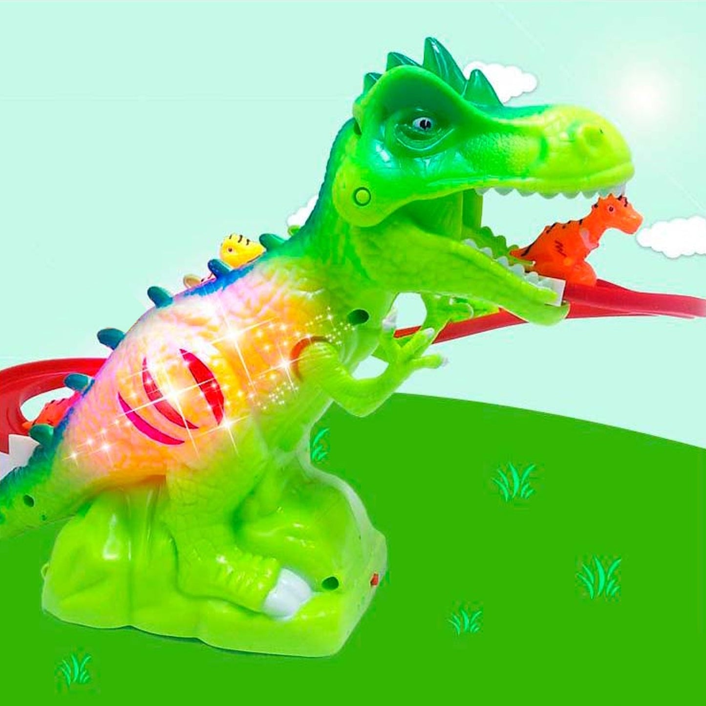 17657  Children Electric Tracks Climb Stair Dinosaur Toys Glowing With Sound Kid Toy Animals Model Interactive Toys