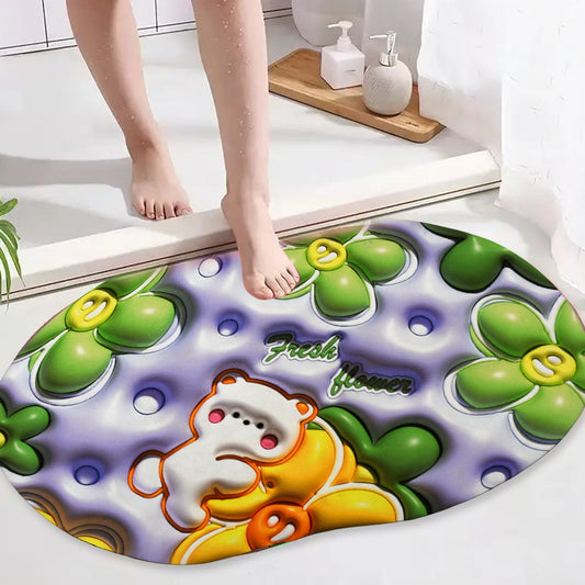 4598  3D Visual Anti-Slip Absorbent Mat New Soft Super Absorbent Floor Mats, Cute Flowers Shower Drying Bathroom Mat