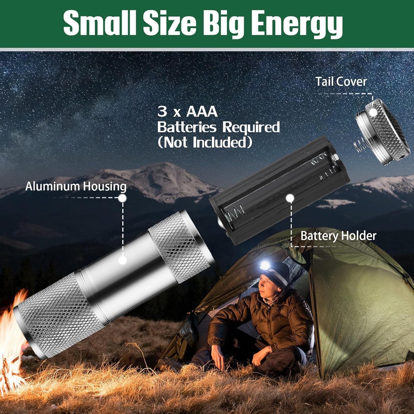 Portable Mini Torch, Super-Bright Mini 9 LED Bulb Pocket Torches - Torch Flashlight for Camping, Hiking, DIY, Travelling, Outdoors and More 3 Battery operated (Battery not included / 1 pc / Mix Color)