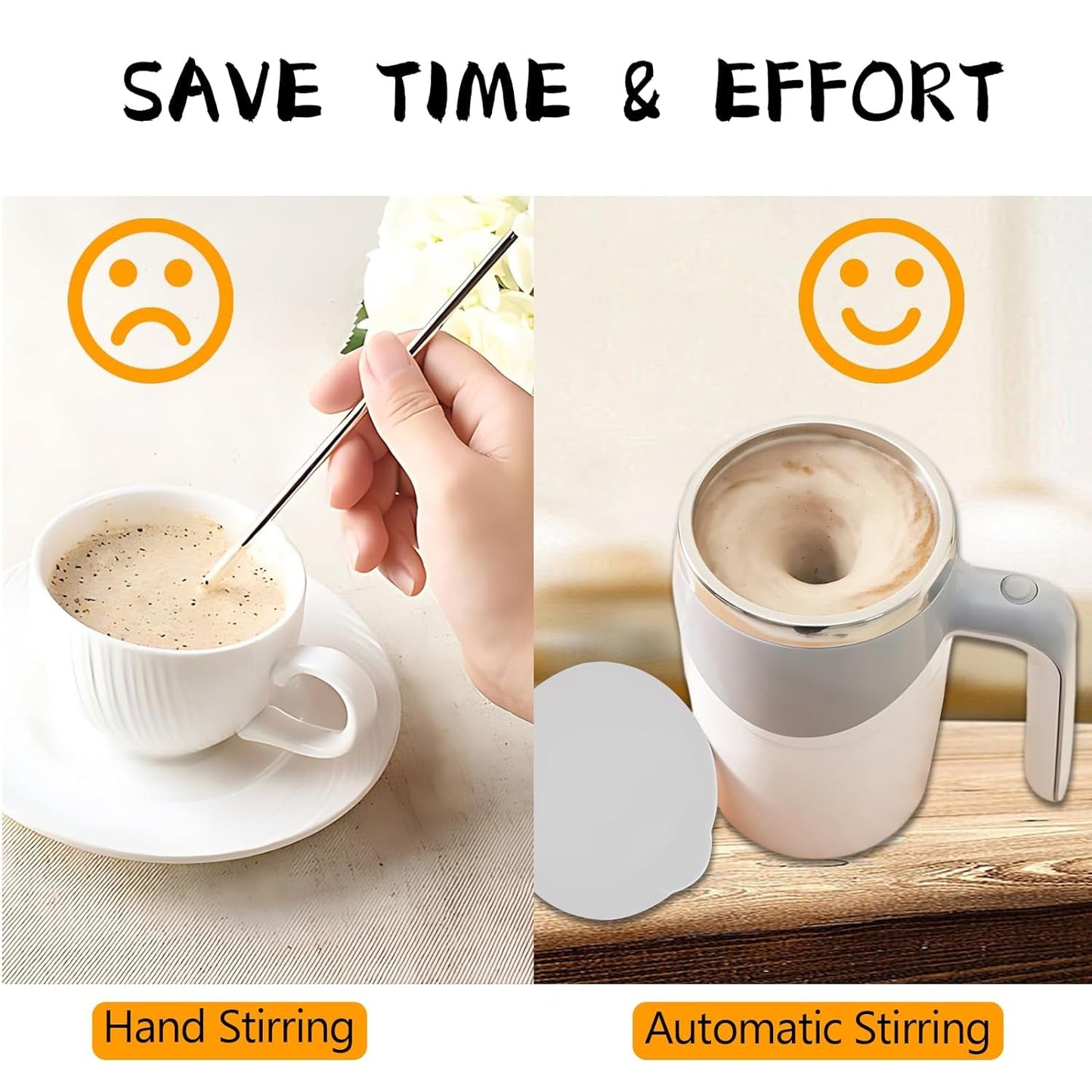 5545 Stirring Coffee Mug | Magnetic Stirring Coffee Cup | Stainless Steel Mug for Milk | Travel Mixing Cup | Self Stirring Coffee Mug, Suitable for Coffee / Milk / Hot Chocolat | Battery Operated ( Battery Not Included)