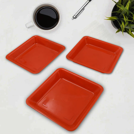 5563 Square Plastic Halwa Dinner Plate Snacks / Breakfast, Restaurant Serving Trays Home School Coffee Hotel Kitchen Office (3 Pcs Set)