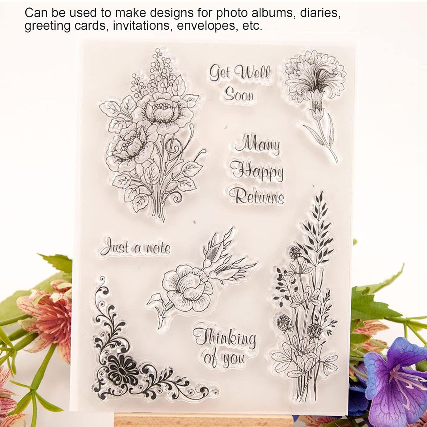 Reusable Rubber Stamp, TPR Stamp DIY Accessories Good Stamping Effect DIY Transparent Stamp Stick Repeatedly for Envelope for Diary for Invitation Letter, Photo Album Decoration for Paper Crafts (Mix Design / 1 Set)