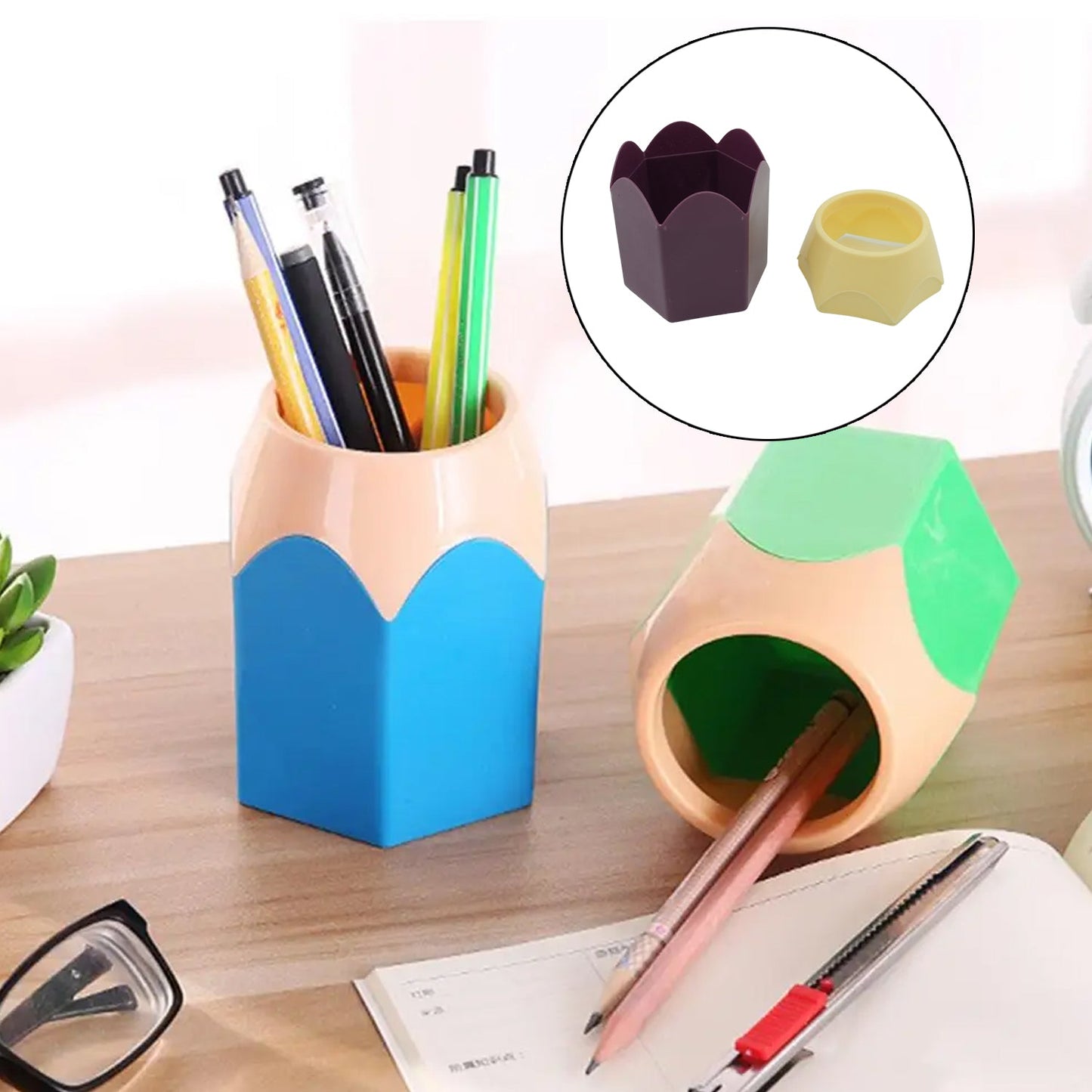 4312 Pencil Pot, Desk Pen Pencil Holder, Makeup Brush Holder, Container Pot for Desk Accessories Supplies Organizer, Home, Office, School Decoration Desktop Decor (1 Pc)