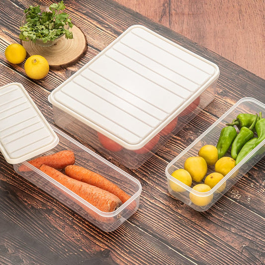 5637 Plastic Food Storage Container for Fridge, fridge storage boxes with Lid Stackable Fridge Storage Containers freeze organizer items and storage, vegetable storage box for fridge, (3 Pcs set)