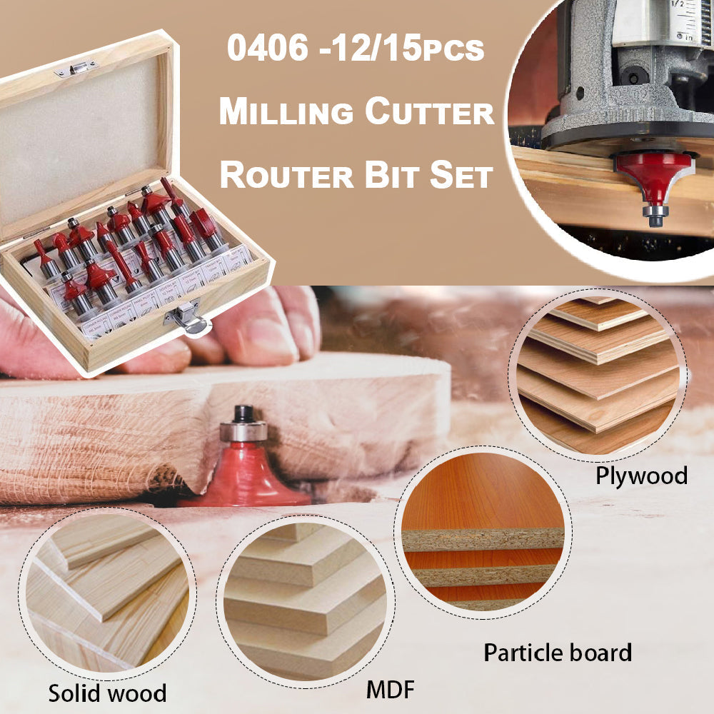 0406 12 / 15pcs Milling Cutter Router Bit Set