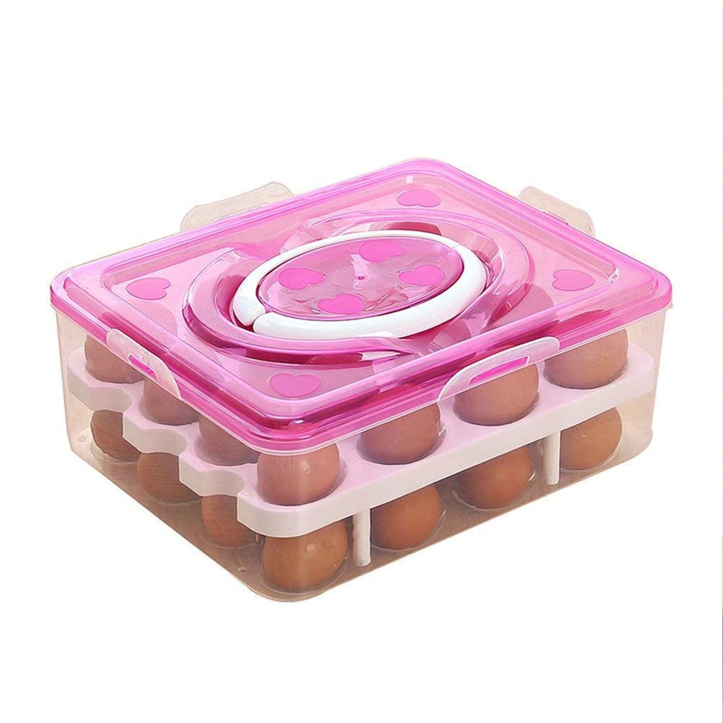 5725 2Layer, 32 Grid Egg Tray with Lid Egg Carrier Holder for Refrigerator, Camping Food Storage Container with Handle (1 Pc )