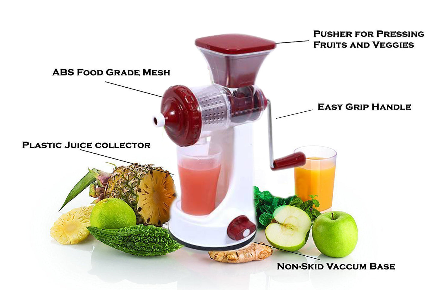 168 Manual Fruit Vegetable Juicer with Juice Cup and Waste Collector 