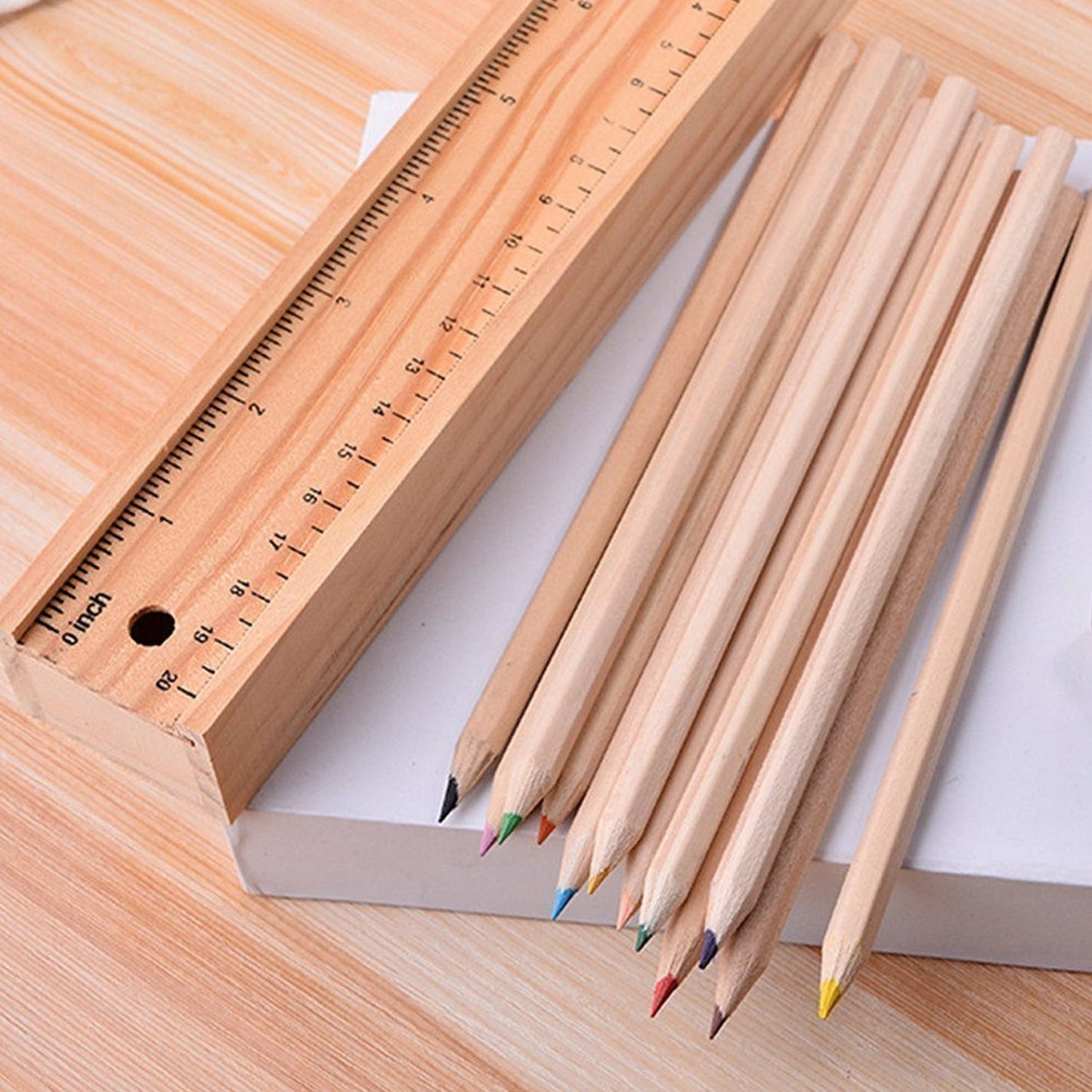 4726 Colorful Wooden Pencil Set with Pencil box, Ruler, Sharpener For for Kids, Artist, Architect (12 Pcs Set)