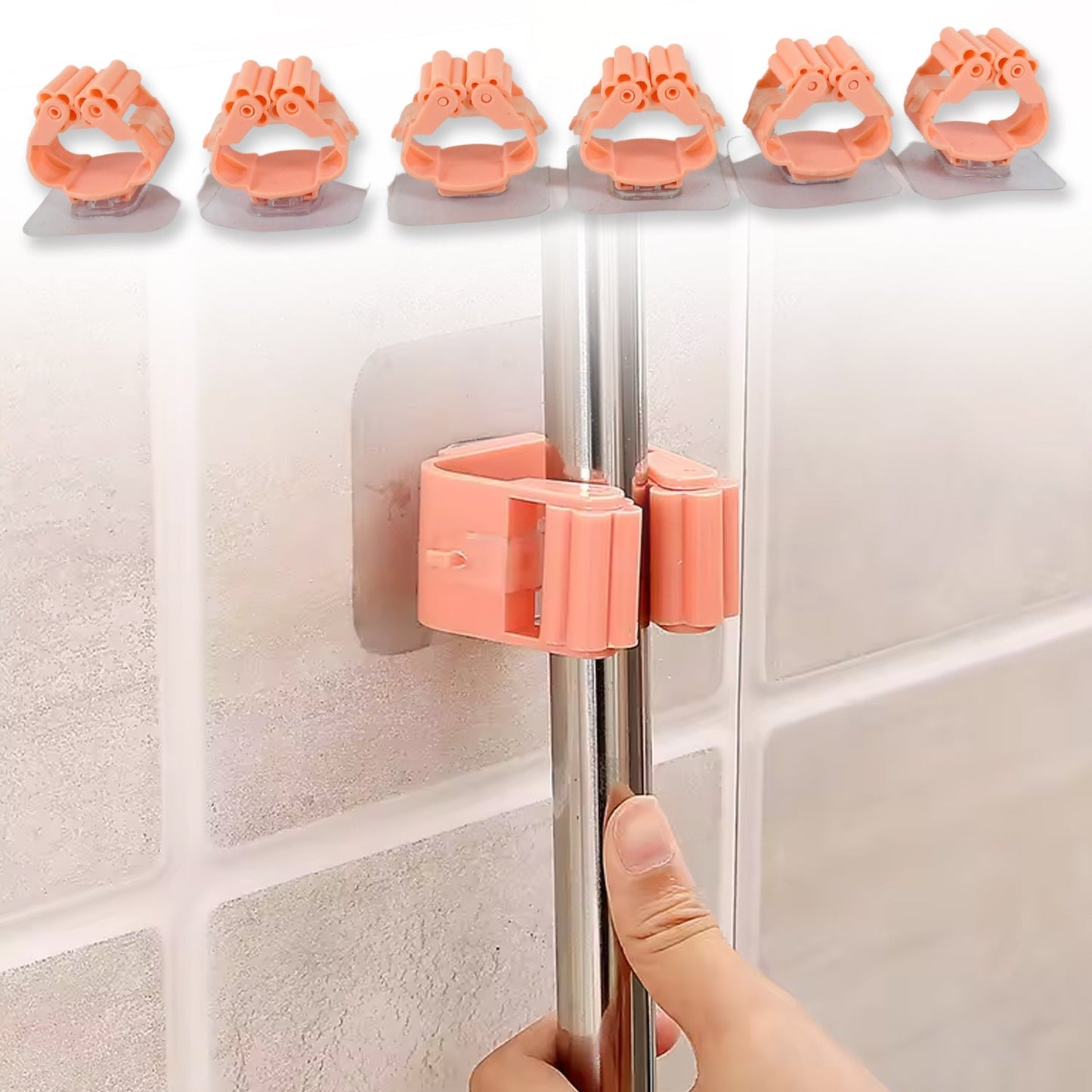 17869 Broom Holder Wall Mounted, Mop and Broom Holder Broom Organizer Grip Clips, No Drilling, Wall Mounted Storage Rack Storage & Organization for Kitchen, Bathroom, Garden (6 Pcs Set)