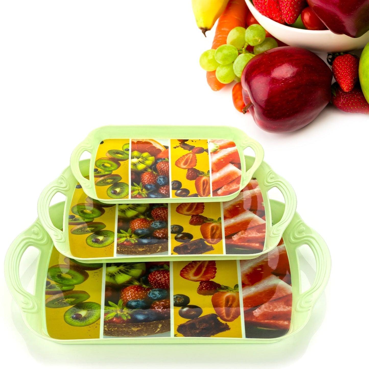 Serving Tray Set  (Pack of 3 Pcs) (Small, Medium, Large) (Multicolour)