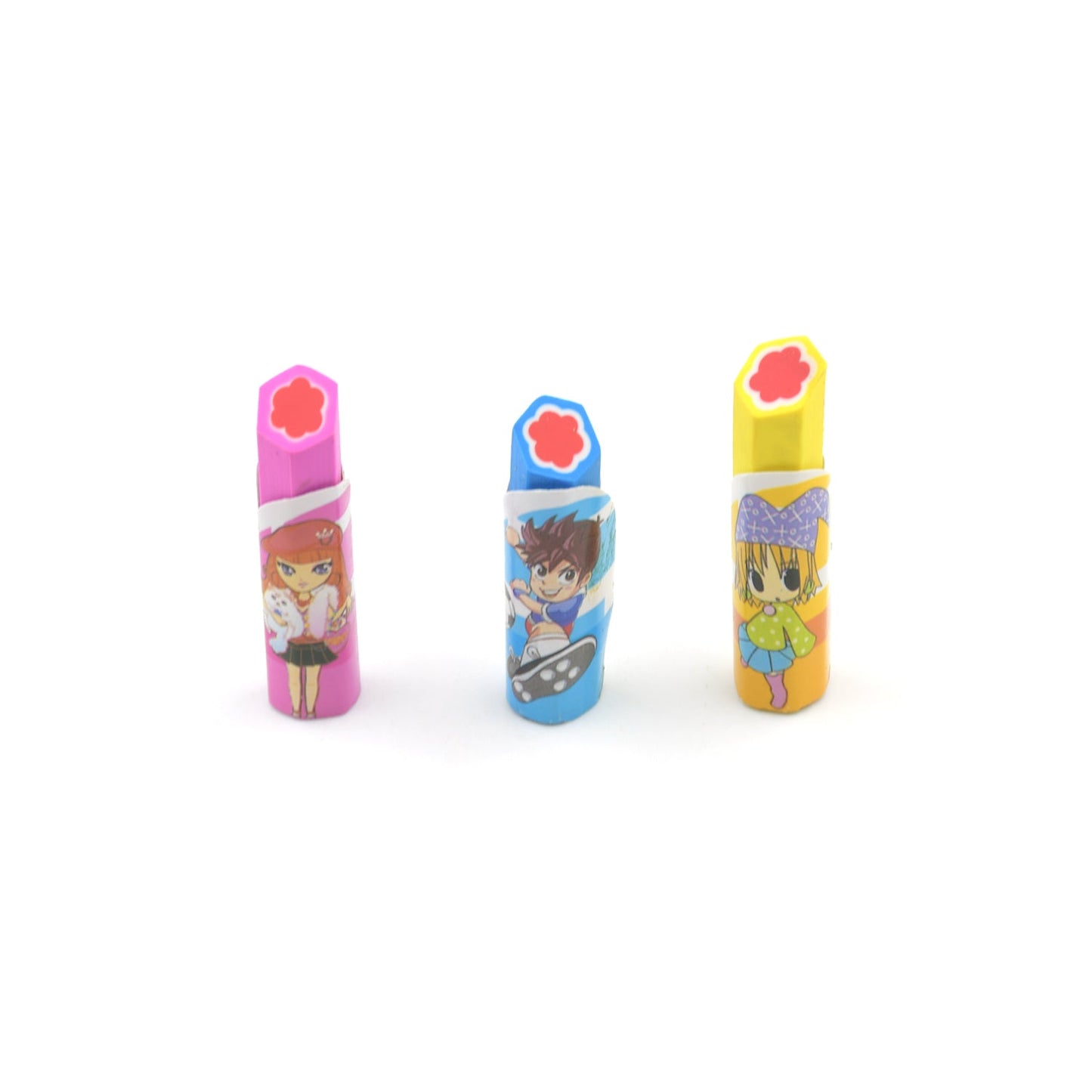 4115 Lipstick Style Rubber Eraser for Return Gift, Lipstick Shape Non-Toxic Eraser for Kids, 3D Stationary for Birthday Return Gift (3 Pc Set)