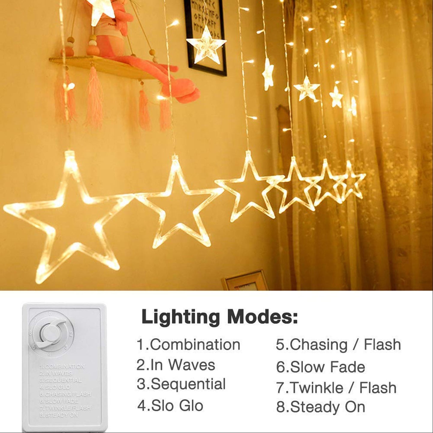 1278 12 STARS CURTAIN STRING LIGHTS, WINDOW CURTAIN LIGHTS WITH 8 FLASHING MODES DECORATION FOR FESTIVALS