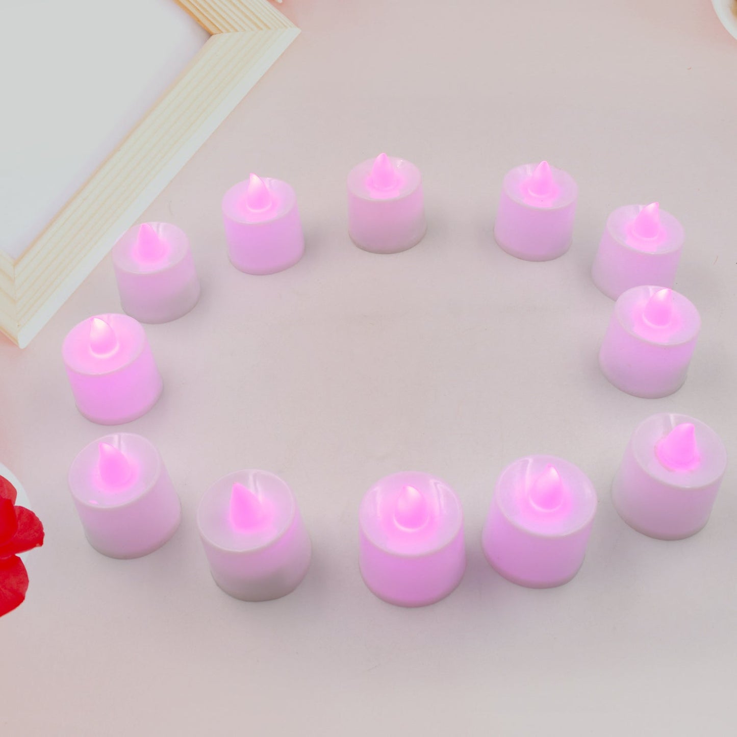 6632A Pink Flameless LED Tealights, Smokeless Plastic Decorative Candles - Led Tea Light Candle For Home Decoration (Pack Of 12pc) ( Diya , Divo , Diva , Deepak , Jyoti)