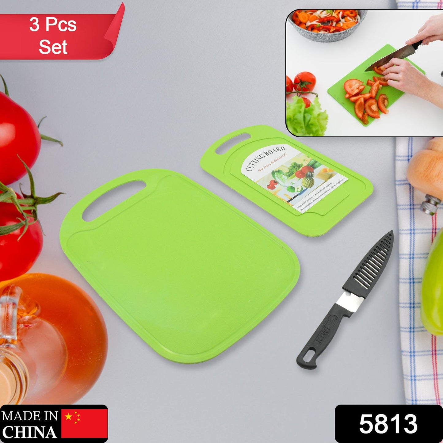 5813 Premium Plastic Chopping Board & Steel Knife Vegetable Chopping Board With Knife  Cutting Board for Kitchen Chopper Fruit and Vegetable Cutter Chopper Plastic (3 Pc Set)