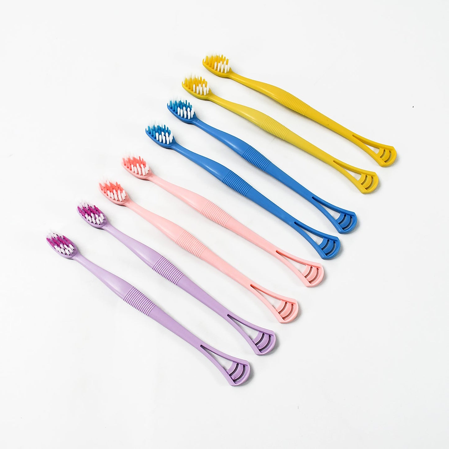 12814 2-in-1 Tooth Brush with Tongue Scraper, Soft Bristle & Long Handle (8Pcs) Soft Toothbrush