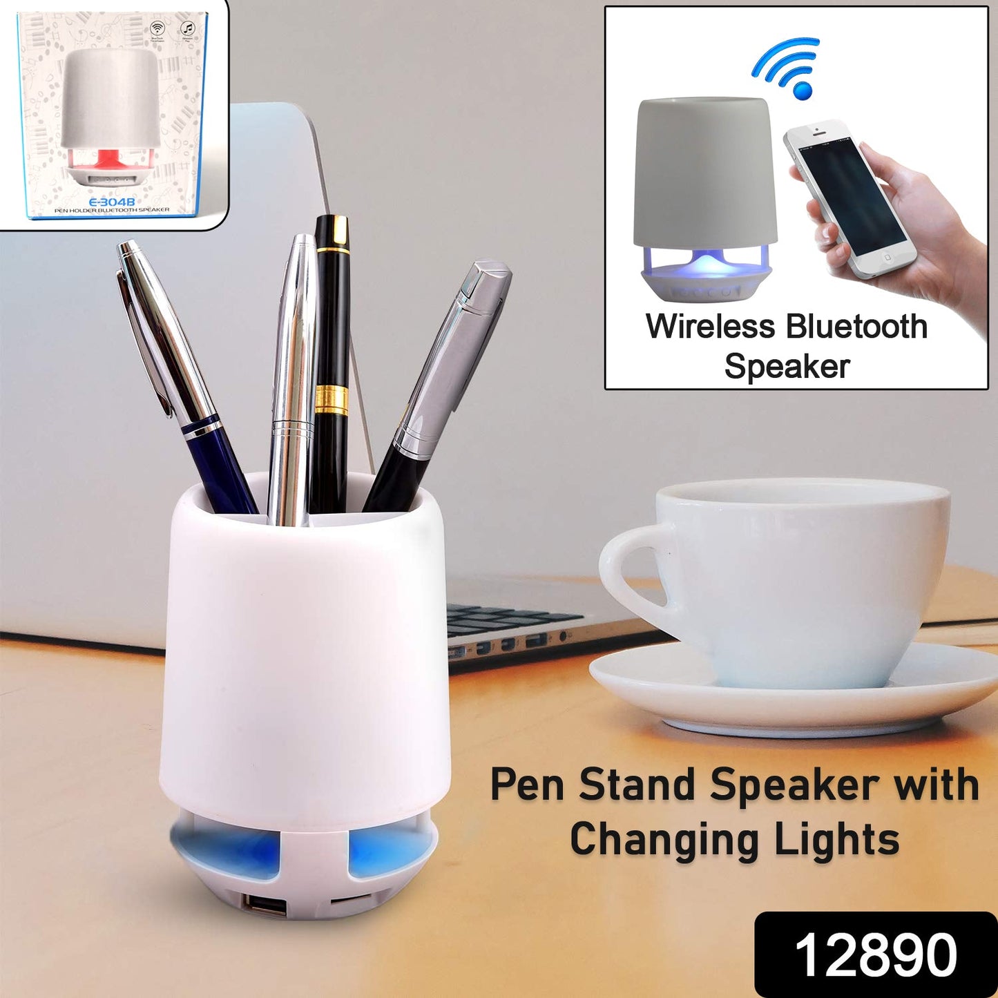 12890 Multifunctional 4 Compartment Pen Holder with Bluetooth Speaker 5 W Bluetooth Speaker Laptop / Desk Speaker / Table Lamp / Night Lamp Smart Color Changing Pen Stand Wireless Bluetooth Speaker