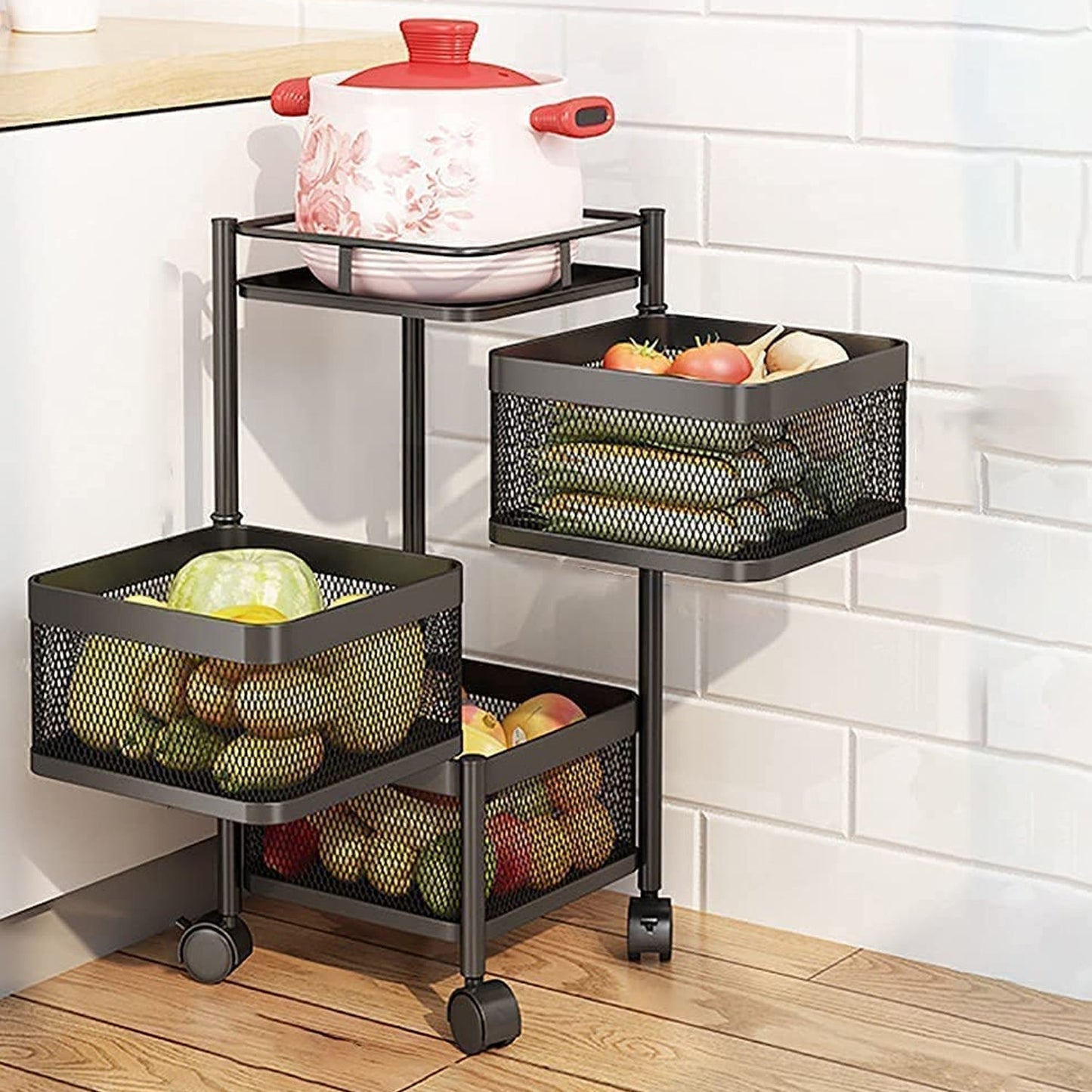 Metal High Quality Kitchen Trolley Kitchen Organizer Items and Kitchen Accessories Items for Kitchen Rack Square Design for Fruits & Vegetable Onion Storage Kitchen Trolley with Wheels (4 Layer / 3 Layer)