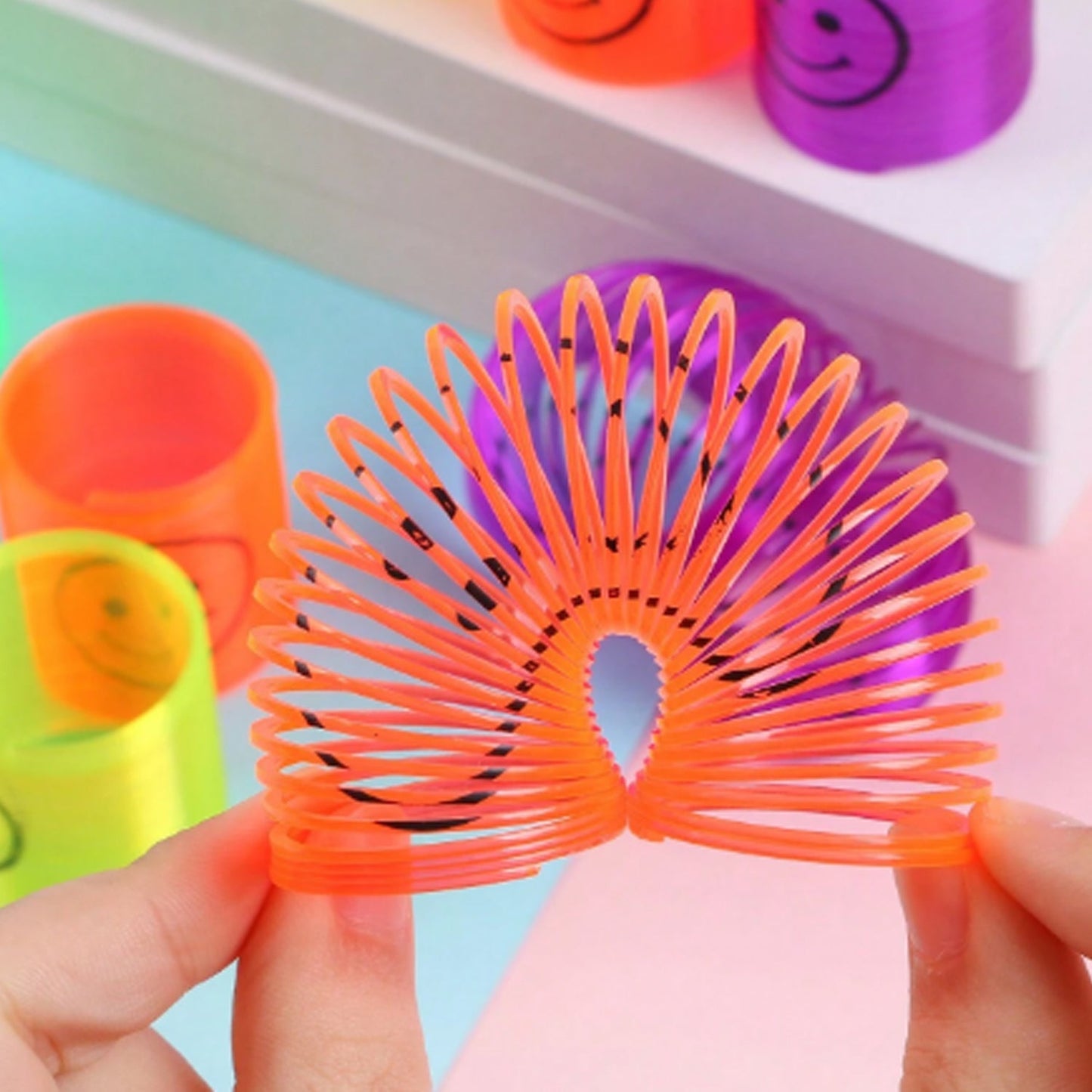 17745 Multicolor Magic Smiley Spring, Spring Toys, Slinky, Slinky Spring Toy, Toy for Kids for Birthdays, Compact and Portable Easy to Carry (12 Pcs Set)