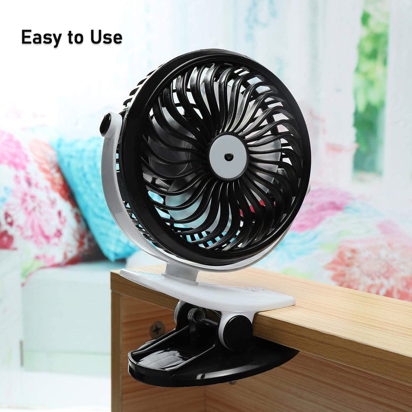 17930 Portable Clip-on Fan, Battery Operated, With Light & Spray, Small Yet Powerful USB Table Fan, 3-Speed Quiet Rechargeable Mini Desk Fan, 360° Rotation, Personal Cooling Fan for Home, Office, Camping