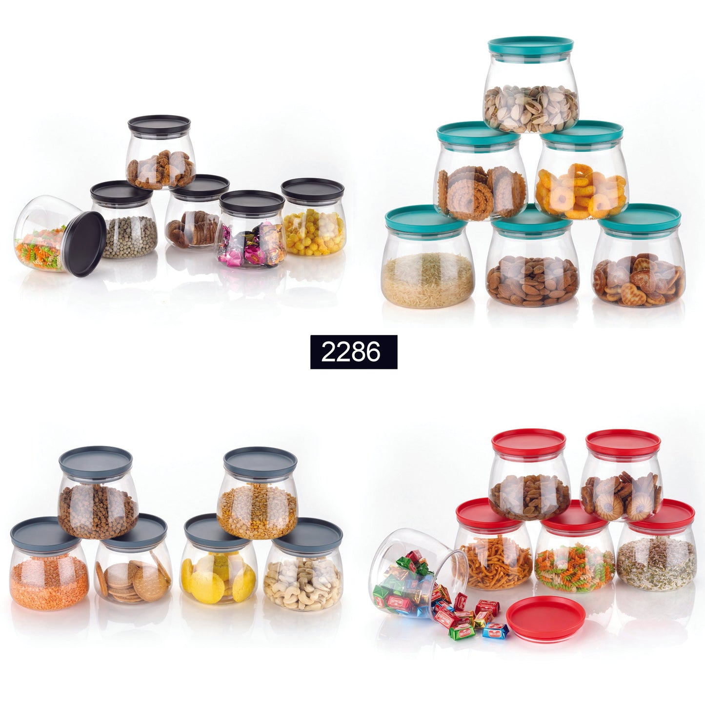 2286 Matka Shaped Jar with Air Tight & Leak Proof Lid (Multicolour) (Set of 6) (900Ml) 