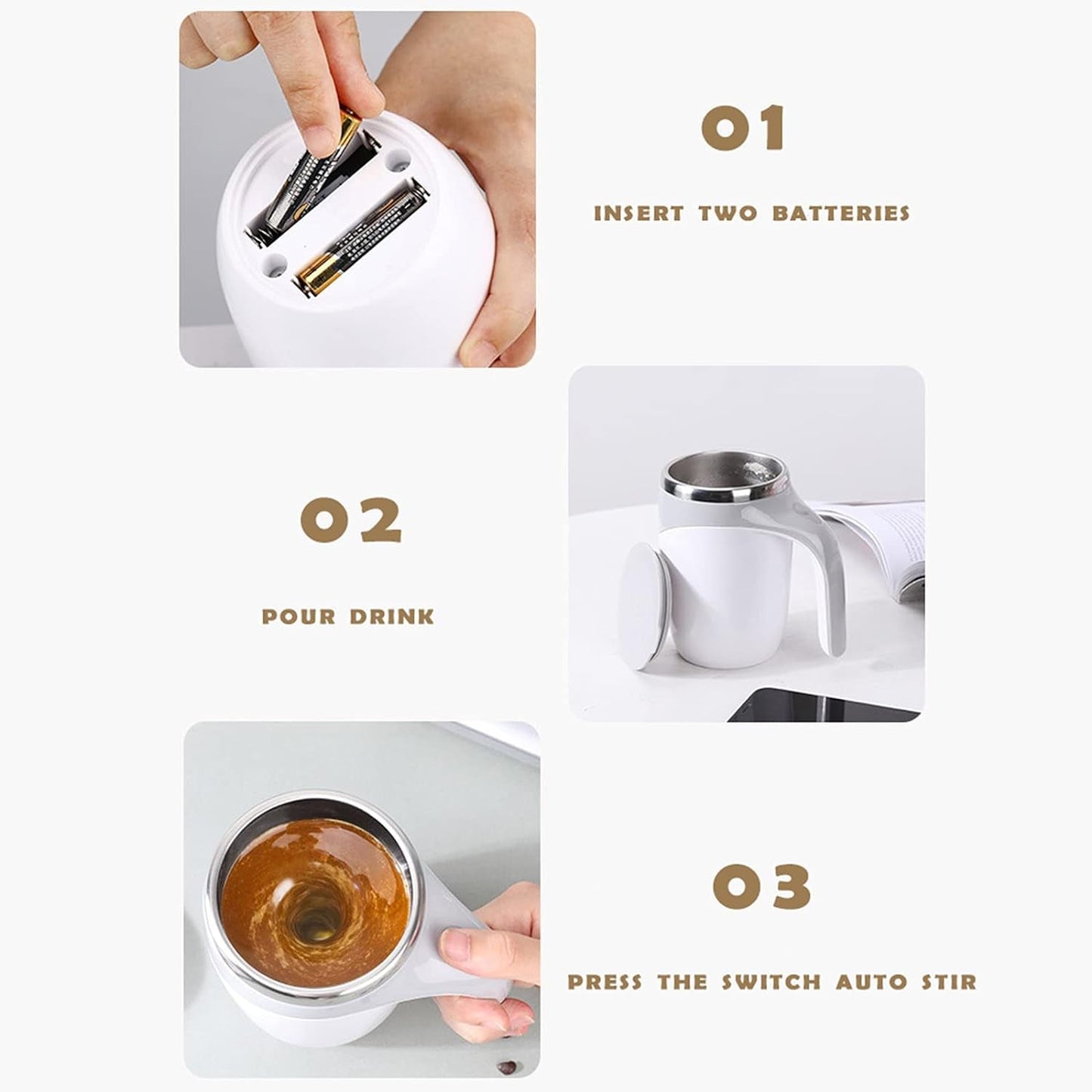 5545 Stirring Coffee Mug | Magnetic Stirring Coffee Cup | Stainless Steel Mug for Milk | Travel Mixing Cup | Self Stirring Coffee Mug, Suitable for Coffee / Milk / Hot Chocolat | Battery Operated ( Battery Not Included)