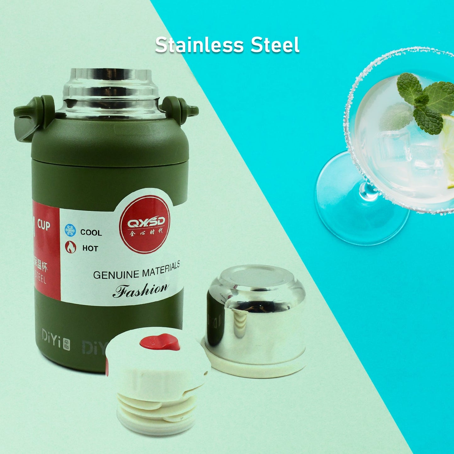 13041 Stainless Steel Vacuum Insulated Water Bottle / Cup | Leak Proof Flask for Tea Coffee | Reusable Water Bottle with Hanging Strap | Bottle for Hot & Cold Drinks Wide Mouth Water Flask (900 ML / Mix Color)