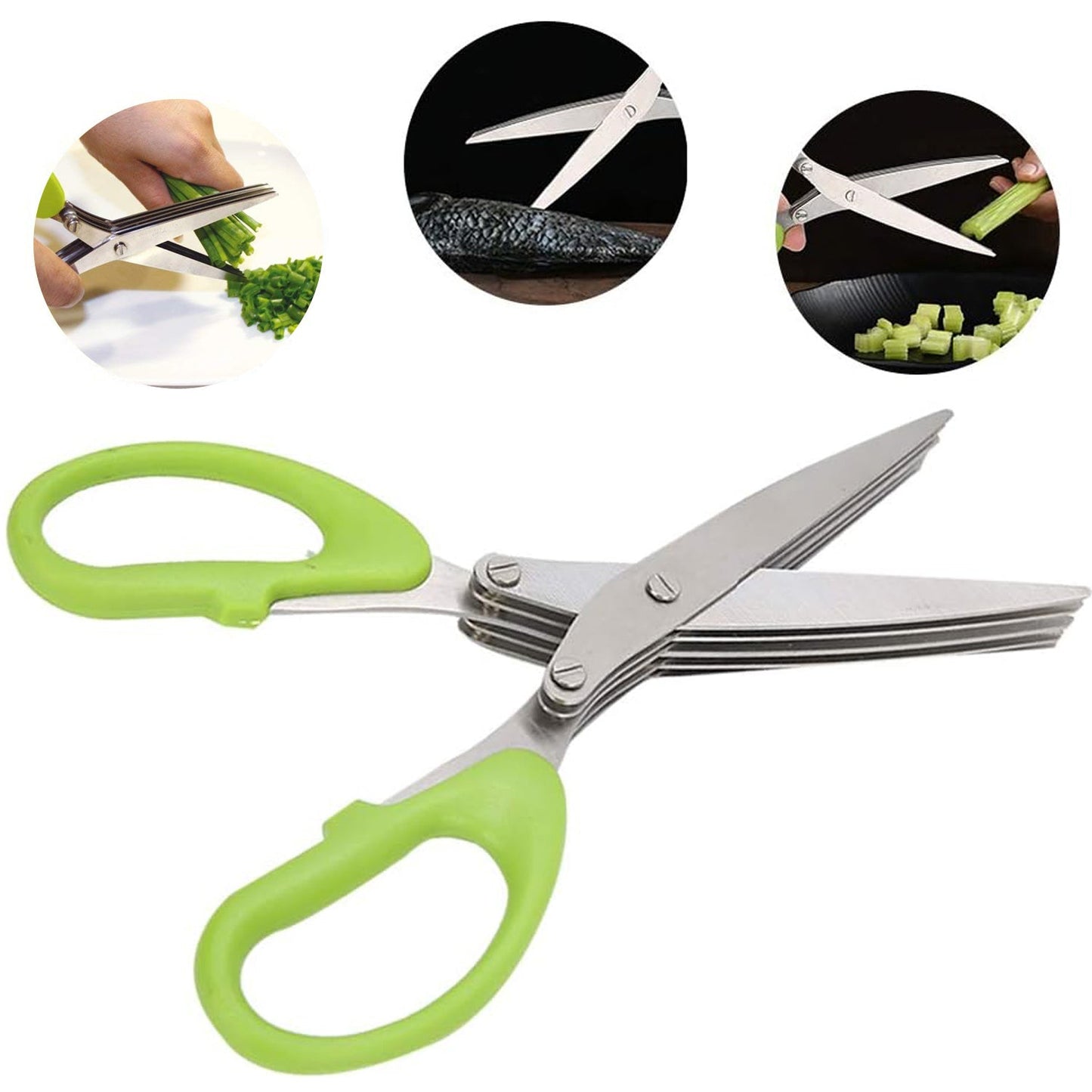 1564 Multifunction Vegetable Stainless Steel Herbs Scissor with 3 Blades