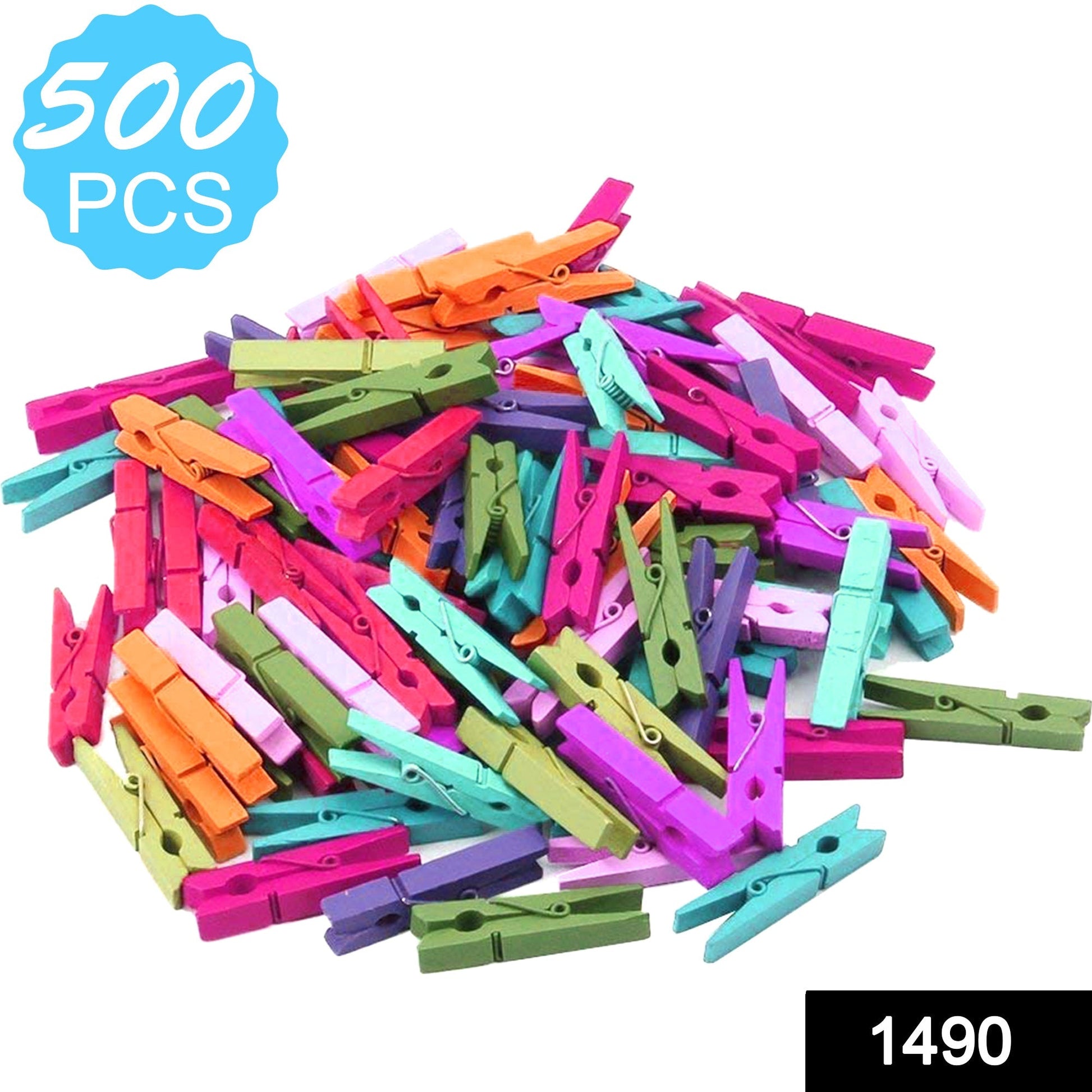 1490 Multipurpose Wooden Clips /Cloth Pegs (Large, 500 Pcs) 