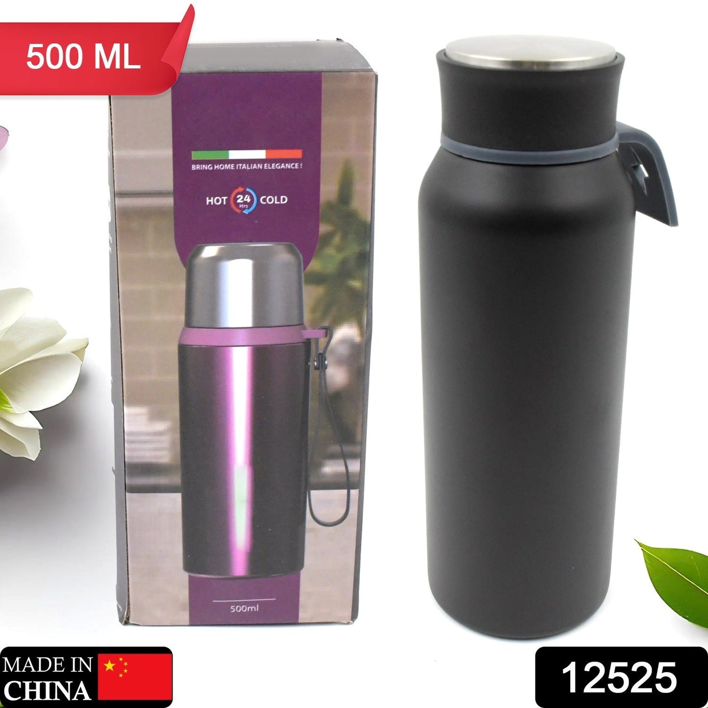 12525 Vacuum Stainless Steel Water Bottle With Carry Handle, Fridge Water Bottle, Leak Proof, Rust Proof, Cold & Hot | Leak Proof | Office Bottle | Gym | Home | Kitchen | Hiking | Trekking | Travel Bottle (500ML)