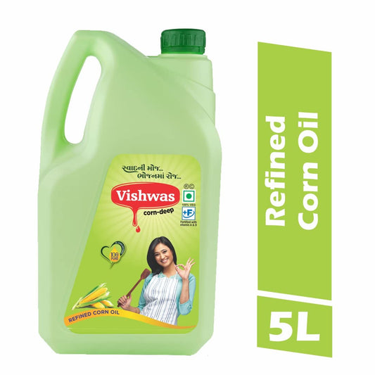 5993 Vishwas Refined Corn Oil 5 Liter Bottle | Makai Oil 100% Pure Corn Cooking Oil | Pure Edible Corn Oil 5L