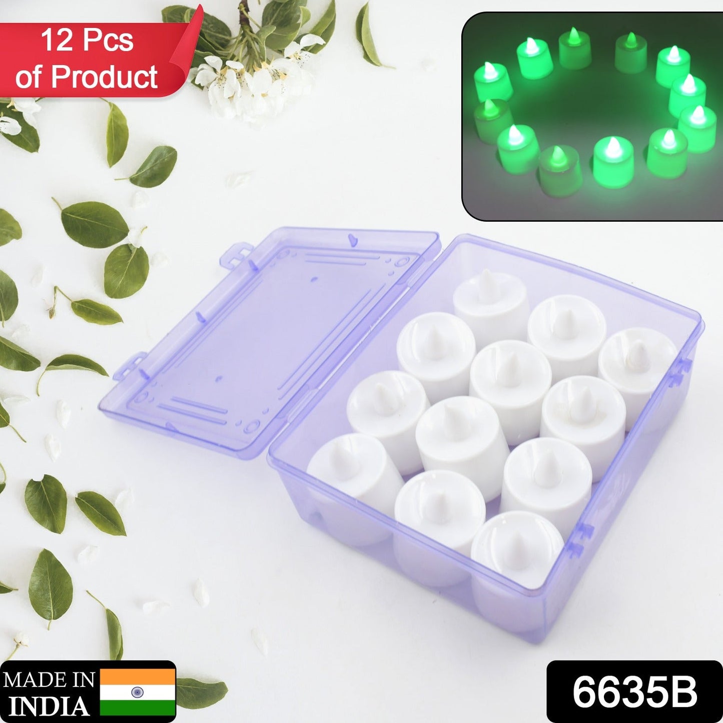 6635b GREEN FLAMELESS LED TEALIGHTS, SMOKELESS PLASTIC DECORATIVE CANDLES - LED TEA LIGHT CANDLE FOR HOME DECORATION (PACK OF 12)