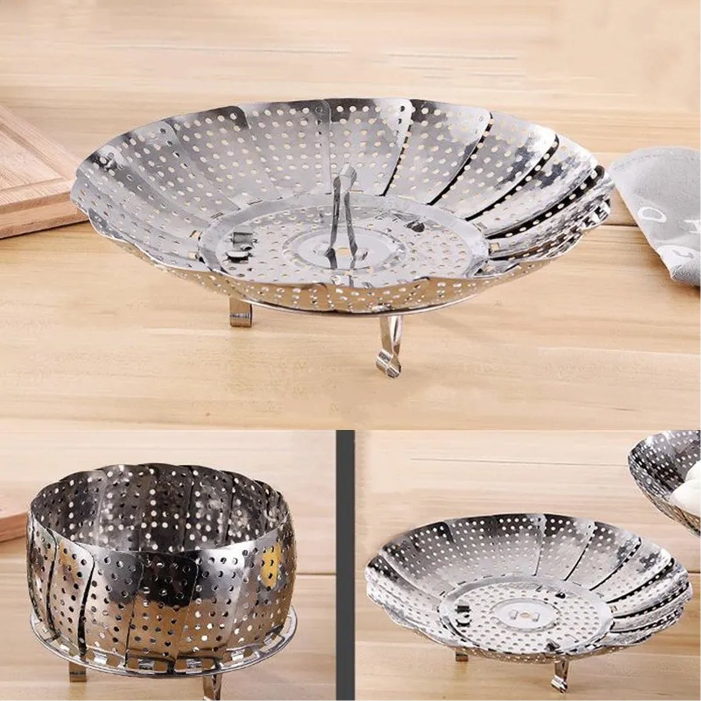 5350a Unique Design Stainless-Steel Heaviest vegetable ,Cooking Foldable Steamer Basket for Kitchen Utensils/Dish Drying Rack/Plate Stand/ Basket