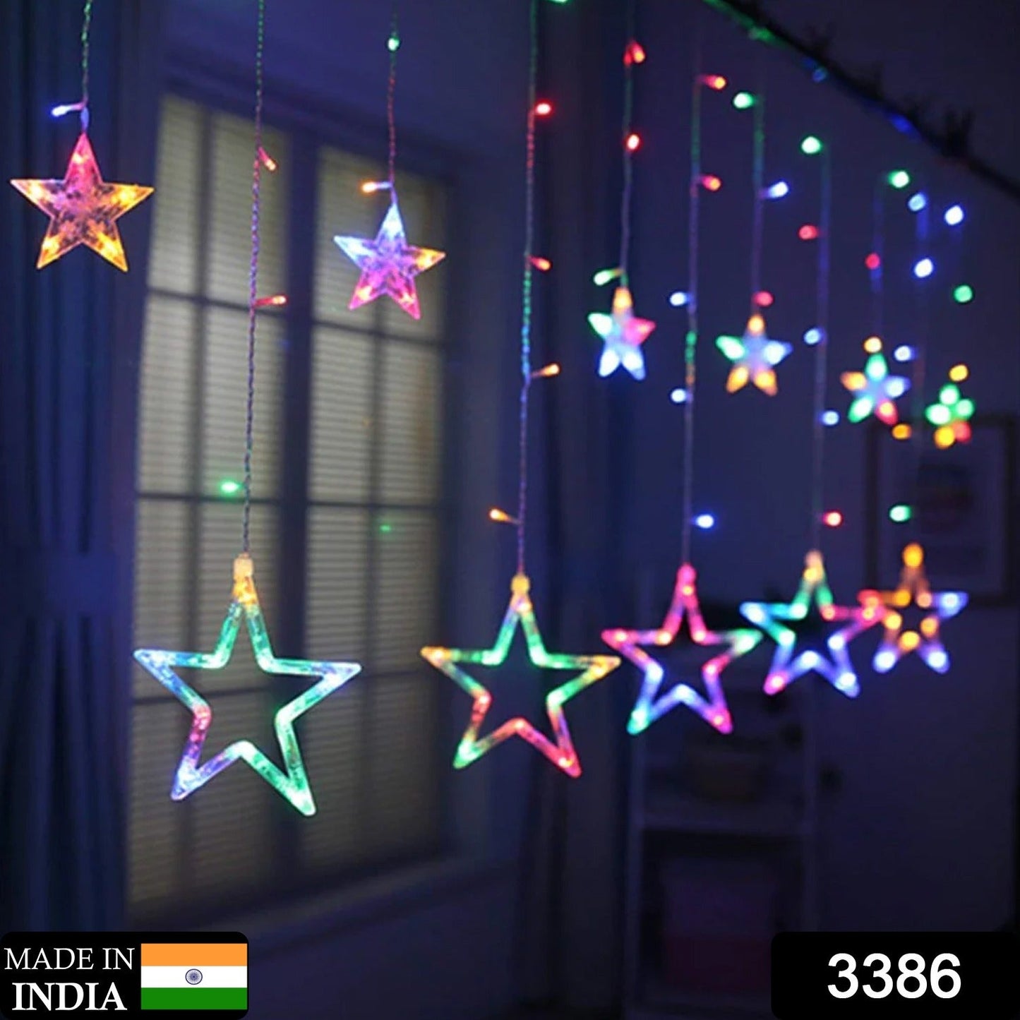 3386 12 Stars LED Curtain String Lights with 8 Flashing Modes for Home Decoration, Diwali & Wedding LED Christmas Light Indoor and Outdoor Light ,Festival Decoration (Multicolor)