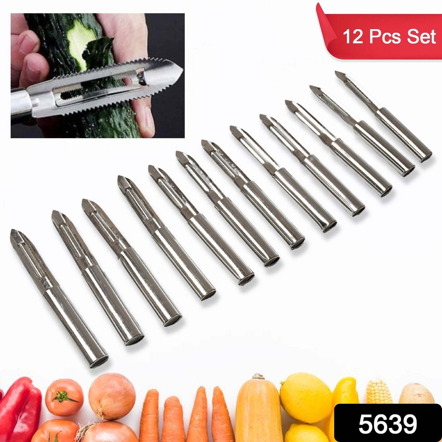 5639 Multi-Purpose Stainless Steel Peeler With Handle For Vegetables, Potato Peeler, Carrot, grated, Suitable for Peeling and shredding Fruit and Vegetables Kitchen Accessories, Piller (12 Pcs Set) 