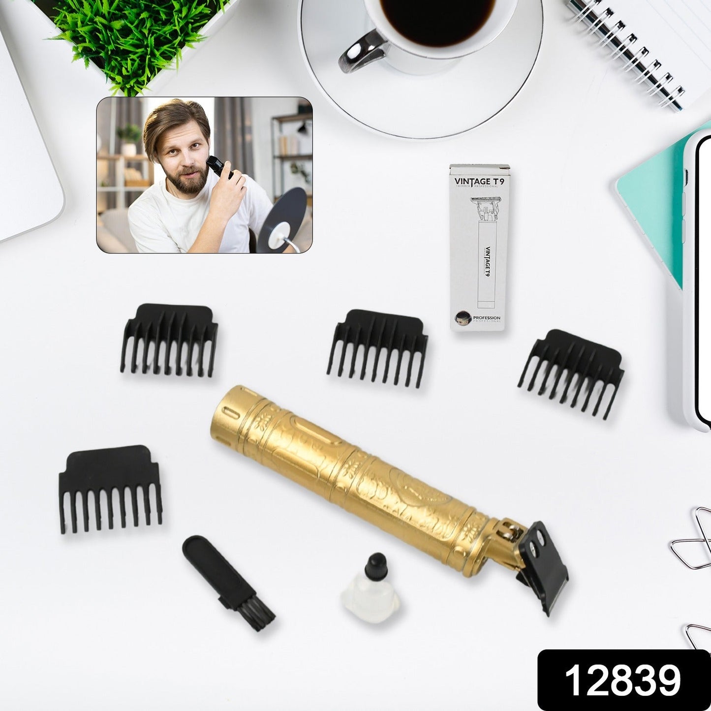 12839  Plastic Body Hair Trimmer for Men Hairstyle Trimmer, Professional Hair Clipper, Electric Shaving machine dry shaving for men - hair shaving and trimming beard With 4 adjustable blade clipper, Oil, Cleaning Brush