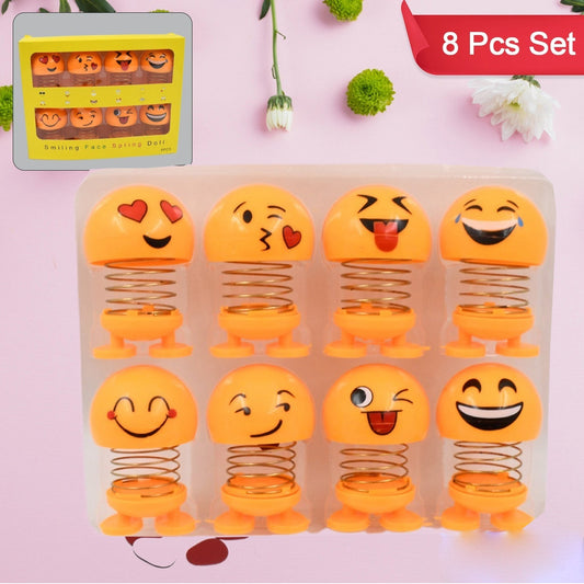 18026 Cute Emoji Bobble-Head Funny Smiley Face Emoticon Figure Spring Dolls Bounce Toys for Car Interior Dashboard Accessories Desktop Decoration / Kids Toys (Pack of 8)