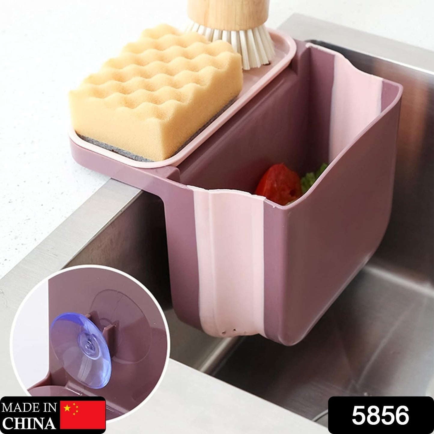 5856 Small Multifunction Sink Drain Basket - Universal & Foldable - Sink Trash Holder Sink Side Storage Drainer Strainer Basket, Foldable Kitchen Sink Drain Strainer for Food,Dish Drainer for Fruits, Vegetables