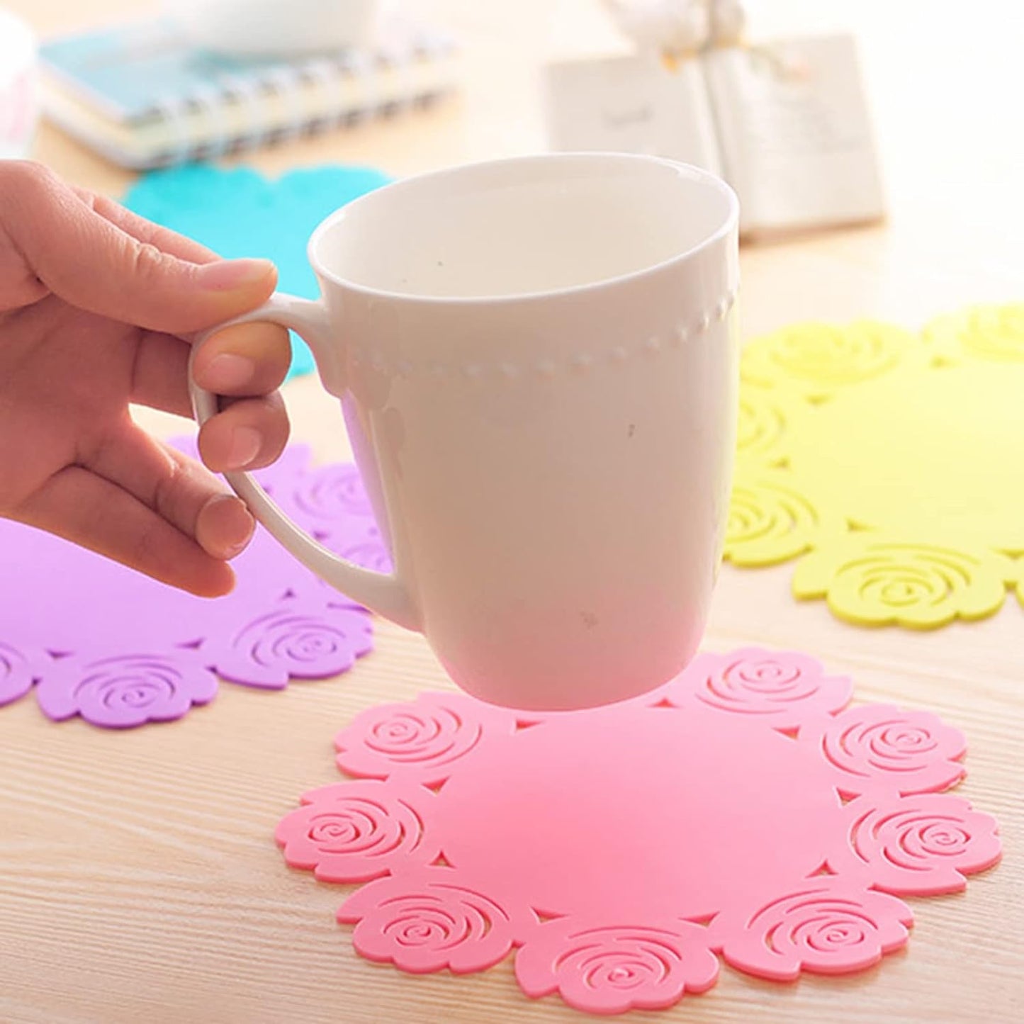 5976 Kitchen Gadget Accessories Plate Cup Mat Rose, Simple Circular Coasters for Kitchen Cafe Restaurant, Place mats for Dining Table, Coasters, Tabletop Protection, Anti-Scald Easy to clean (1 Pc)